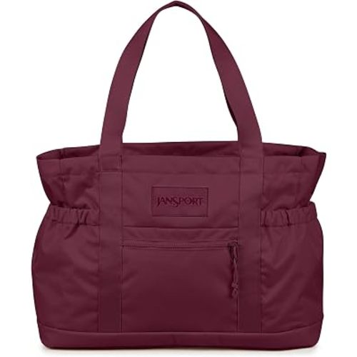 JanSport Large Daily Tote Spacious Main Compartment, Dual Shoulder Handles, Front Drop Pocket, Zippered Closure, Cherry Lacquer