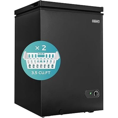 EUHOMY 3.5 Cu.Ft Chest Freezer with Removable Basket, Small Deep Freezer Adjustable 7 Thermostat, Quiet Mini Freezer Free-Standing Top Door, Energy Saving for Apartment/Garage/Basement/Dorm/Home,Black