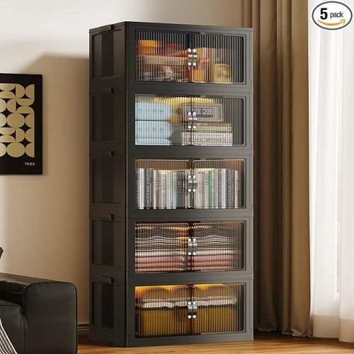 SAILUN 145Gal/580Qt Collapsible & Stackable Storage Bins with Door & a Lid,Perfect for Blanket Storage, Pillow Organizer, Bedroom Closet & Living Room, Black 26" W x 17" D x 71" H