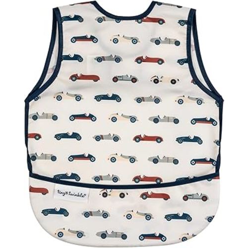 Tiny Twinkle Mess Proof Baby Bib for Girls | Waterproof Toddler Bib for Eating | Baby Apron for Feeding | Machine Washable | Perfect Shower Gift (Vintage Cars, 6–24M)