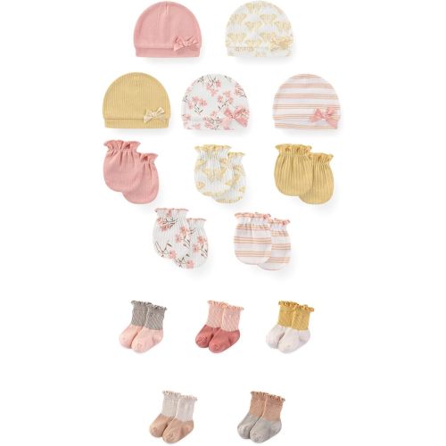 15 Pack Unisex New Born Boy Girls No Scratch Mittens Sets Cotton Soft Baby Gloves Hats socks Accessory 0-6 Months