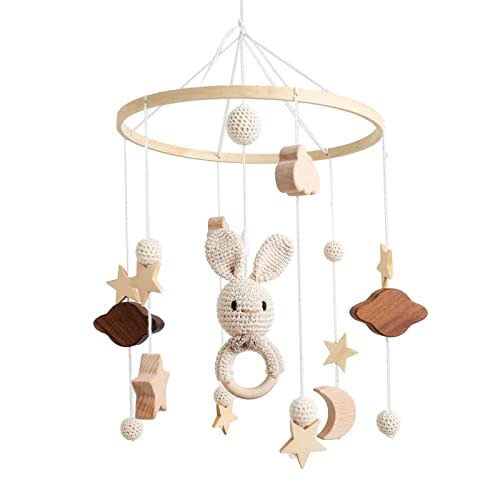 Baby Mobile, Baby Crib Mobile for Boys Girls 3D Clouds Rabbit Animals Baby Mobile for Crib Wind Chimes Kids Room Baby Girl Nursery Decor (B)