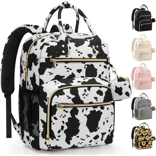 Pritent Diaper Bag Backpack,Baby Essentials Diapers Bag with Pacifier Case,Multipurpose Stylish Large Capacity Travel Backpack for Baby Girl/Boy(M-Cow Print)