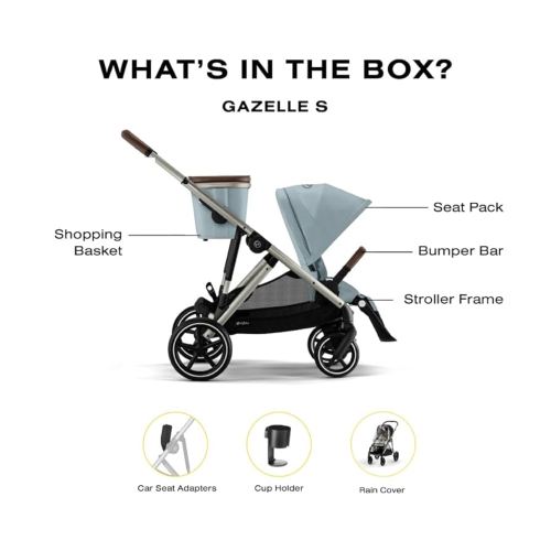 Cybex Gazelle S Stroller Modular Double for Infant and Toddler Includes Detachable Shopping Basket Over 20+ Configurations Folds Flat Easy Storage, Sky Blue, 1.0 Count, 5.0 liters, 28.4 pounds