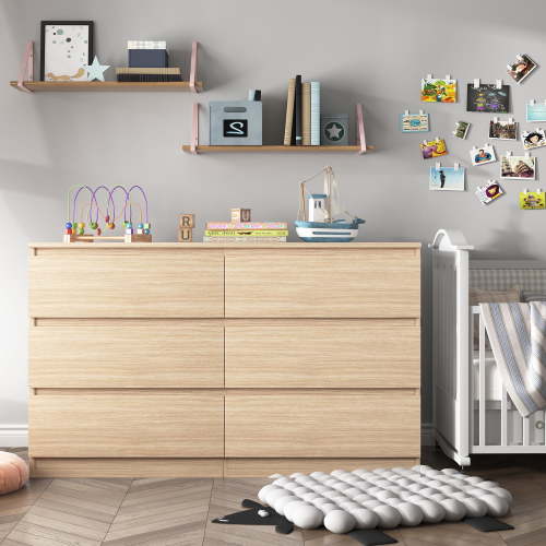 Kadyn Modern 6 Drawer Dresser Wood Cabinet,Dresser for Bedroom, Kitchen Storage Cabinet with Drawers, Chest of Drawers(Natural)