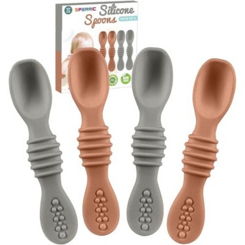 Silicone Baby Spoons for Baby Led Weaning 4-Pack, First Stage Baby Feeding Spoon Set Gum Friendly BPA Free