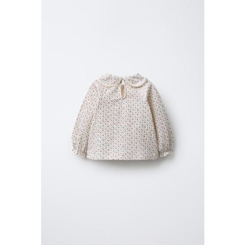 FLORAL PETER PAN COLLAR TOP - Ecru / Red | ZARA United States