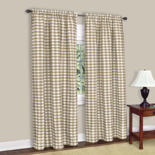 Achim Buffalo Check Plaid Drapes, Farmhouse Style Window Curtain Panel for Living Room & Bedroom, 42 x 84, Taupe