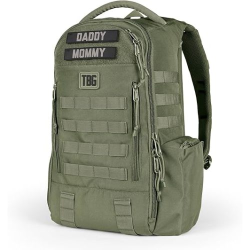 Tactical Baby Gear Daypack Tactical Diaper Bag Backpack for Dads - MOLLE compatible, Built-in Changing Mat, Stroller Straps (Ranger Green 4th Gen)
