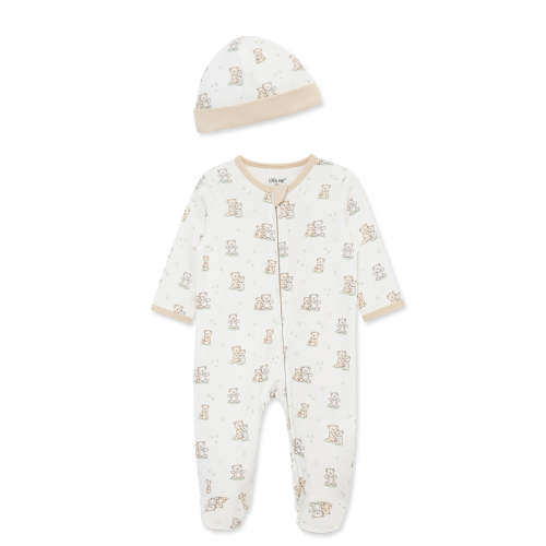 Fuzzy Bears 2-Way-Zip Footed One-Piece and Hat