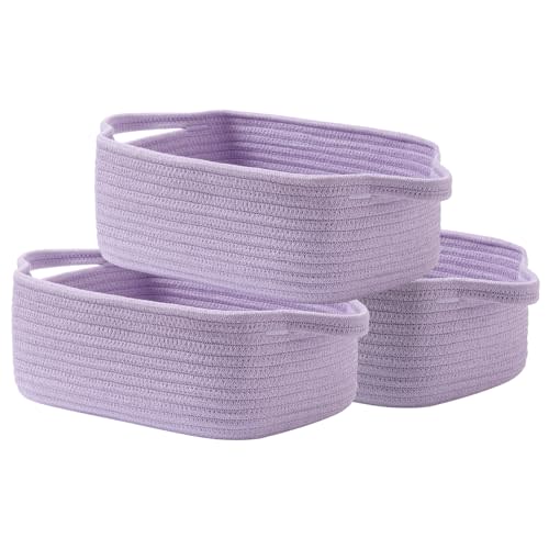 KALLAX Small Woven Basket, 12 x 8 x 4.5 Inches, Small Storage Baskets for Organizing, Gift Baskets Empty, Cute Rope Shelf Closet Storage Bins for Shelves, Dog Toy Basket, Purple
