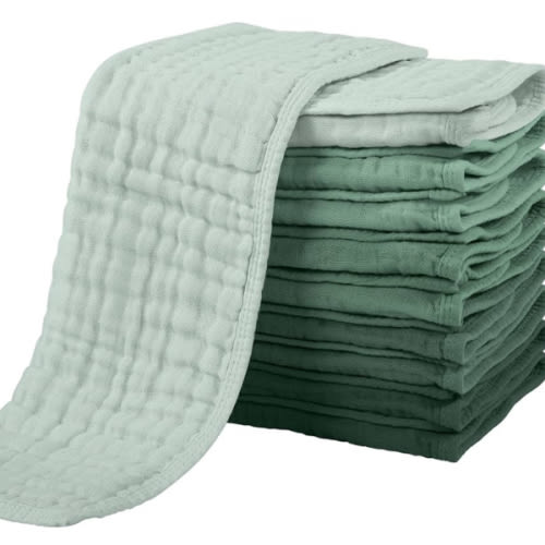 Yoofoss Muslin Burp Cloths for Baby 10 Pack 100% Organic Cotton Baby Washcloths for Boys Girls Large 20''X10'' Super Soft and Absorbent Gradient Green