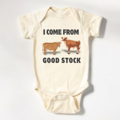 I Come From Good Stock Onesie®, Cute Cow Baby Bodysuit, Farm Cowboy Natural Baby Onesie®, Baby Shower Gift Onesie® (LB-ANDGK773)