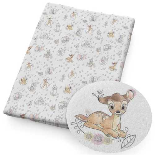 Disney Baby Animal Fabric by the Yard, Bambi Simba Dumbo Marie Cotton Fabric, Neutral Quilting Sewing Fabric