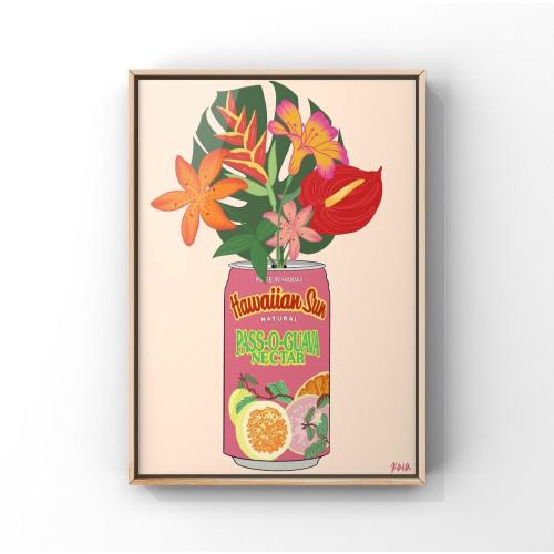 Hawaiian Sun Pass-O-Guava Can Art Print | Tropical Floral Art | Can Flower Vase | Colorful Wall Decor | Flower Bouquet Poster Print | Hawaii
