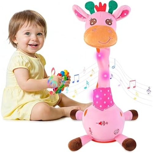 MIAODAM Dancing Giraffe Interactive Toy, Singing 10 Children's Song, Stuffed Baby Toy Repeats What You Say, Christmas Colorful Glowing Plush Interactive Toys for Toddler (Pink Giraffe)