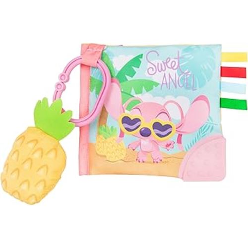 KIDS PREFERRED Disney Baby Lilo & Stitch Sweet Angel Soft Book, Fun Pink Stitch On-The-Go Soft Book with Crinkle Pages, Pineapple Rattle, and Mirror