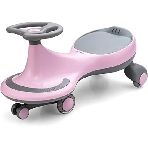 BABY JOY Wiggle Car for Kids, Swing Car with LED Flashing Wheels, No Batteries, Gears or Pedals, Uses Twist, Turn, Wiggle Movement to Steer, Ride-on Toy for Boys Girls 3 Year Old and Up (Pink)