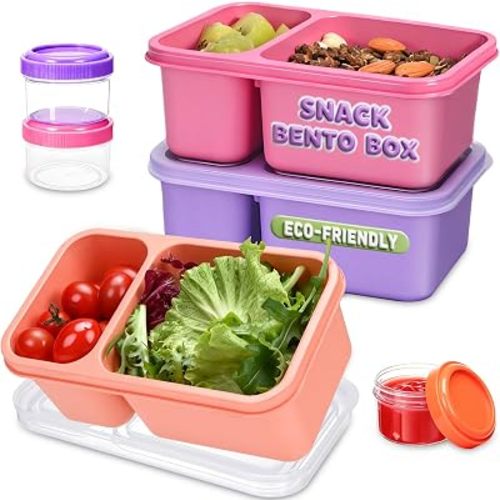 3 Pack Snackle Box Container for Meal Prep, 2 Compartment Small Reusable Lunchable Toddlers Snack Pack Box Containers with Lids for Kids Adults Leakproof (3 PCS)