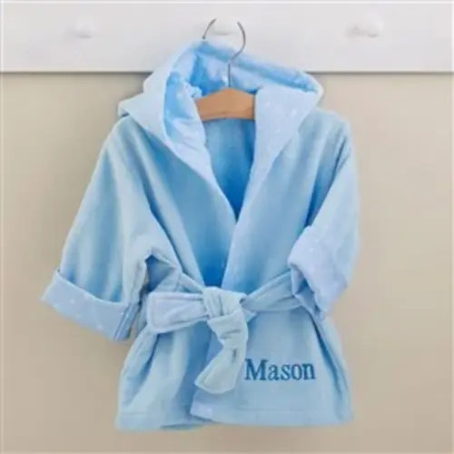 Embroidered Baby Bath Robe - Blue