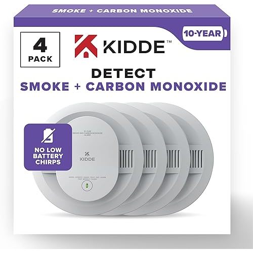 Kidde Smoke & Carbon Monoxide Detector, 10-Year Battery Powered, LED Warning Light Indicators, 4 Pack