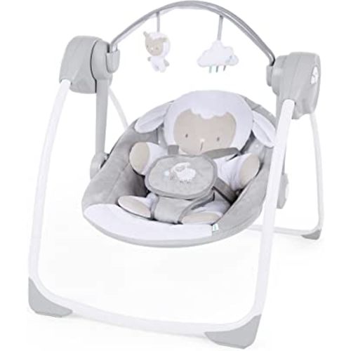 Ingenuity Comfort 2 Go Compact Portable 6-Speed Cushioned Baby Swing with Music, Folds Easy, 0-9 Months 6-20 lbs (Cuddle Lamb)