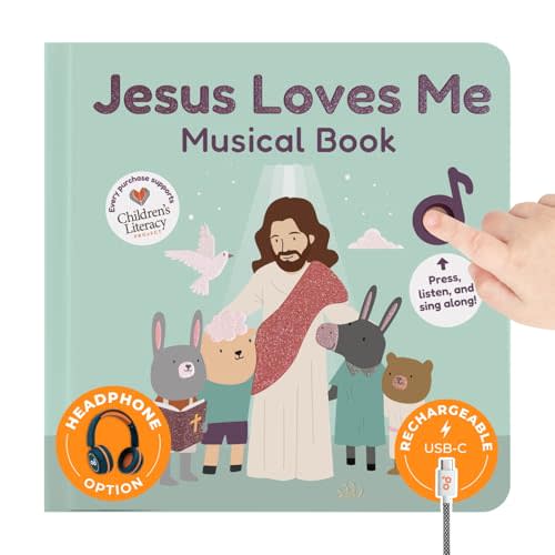 Cali's Books Jesus Loves Me Music Book Toddlers 1-3 Years Old - Christian Musical Book, Headphone Jack, Interactive Baby Sound Book, Singing Toy Children Girls Learning Song Toy Toddler Boys