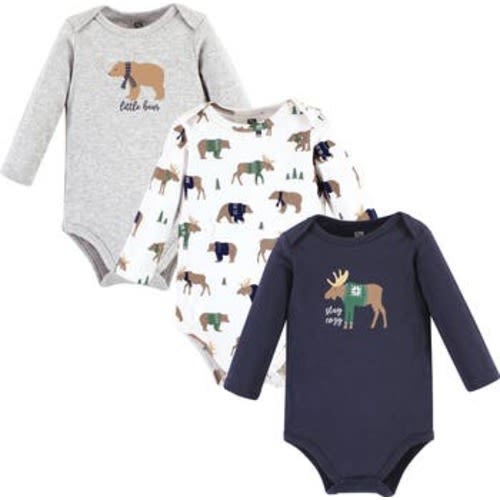 Cotton Long-Sleeve Bodysuits 3-Pack, 3-6M