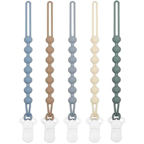 5-Pack Silicone Pacifier Clip, One-Piece Silicone Pacifier Holder Clip for Boys & Baby Girl Binky Clips Rust-Free Holders Unisex Newborns Shower Birthday Gifts (Blue)