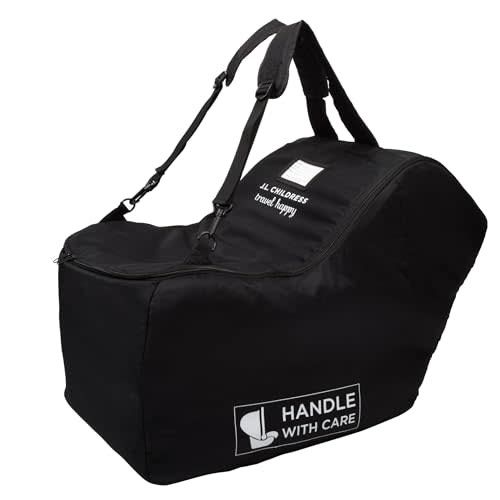 J.L. Childress Padded Infant Car Seat Bag - Travel Bag for Airplane, Fits Most Baby & Infant Car Seats, Compatible with UPPAbaby, Nuna, & Chicco, Airport Accessories, AirTag Compatible- Premier, Black