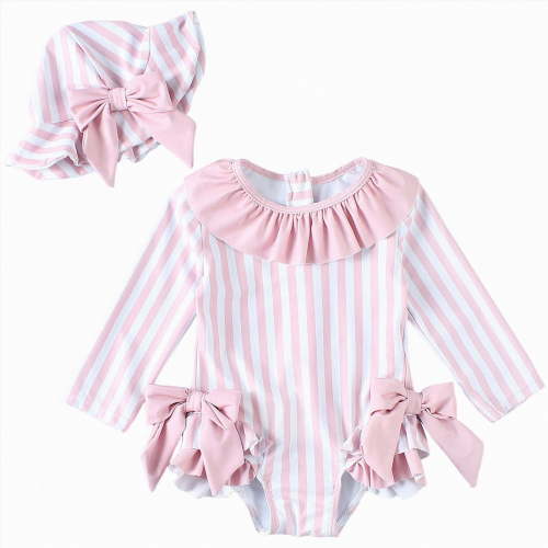 TOWED22 Infant Baby Girl One-Piece Swimsuit Long Sleeve Rash Guard for UPF 50+ Sun Protection Bathing Suit Pink,0-3 M