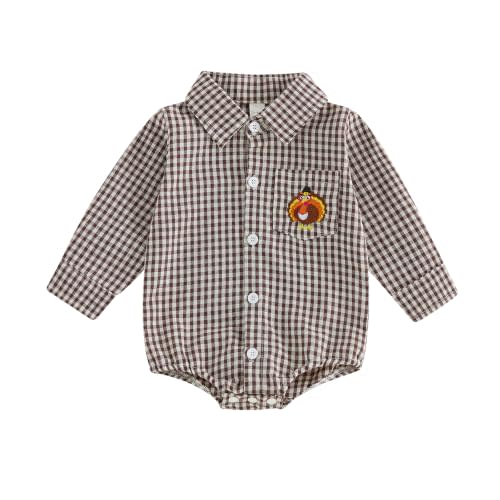 Douhoow Baby Plaid Romper Boys Girls Button Down Bodysuit Long Sleeve Lapel Neck Tops Fall Winter Festival Clothes