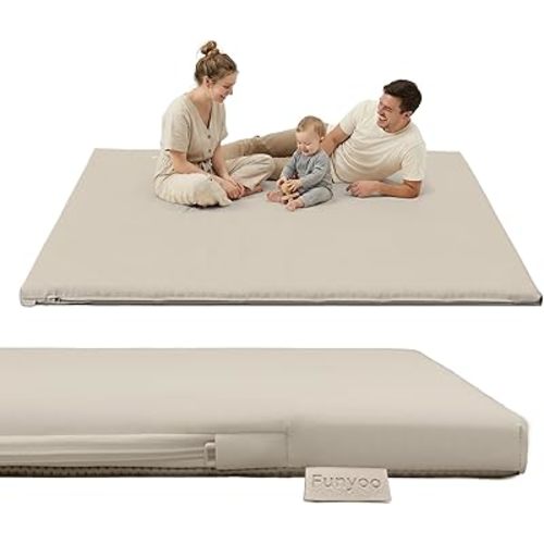 Padded 79" ×71" Large Baby Play Mat for Floor, 1.3" Thick Memory Foam Playmat with Soft Vegan Leather Cover, Cushioned Playpen Mat for 79" x71" Playpens, Grey