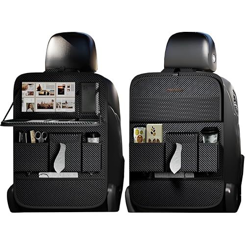 Car Seat Organizers,Multi-functional Back Seat Protectors, Storage Pouches, and Tray Holders (for Cars, Kids, Seat Back and Rear Seats) (Carbon Fiber, 2 Pcs)