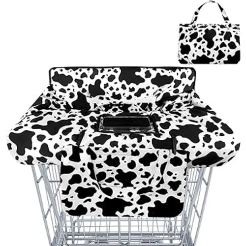 Shopping Cart Cover for Baby 2-in-1 High Chair Cover with Safety Harness Multifunctional Dark Black White Cow Pattern Cart Covers for Babies Soft Padded Grocery Cart Cover for Baby Boy Girl