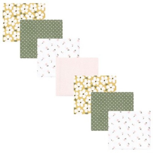 Little Treasure Hudson Baby Girls Cotton Poly Flannel Receiving Blankets Multipack, Sage Green Floral, 30x30 inches