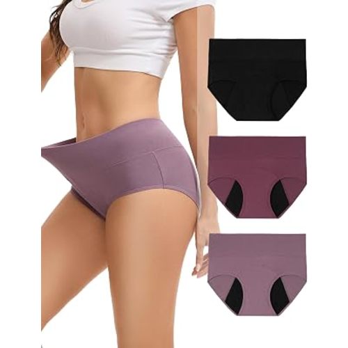 INNERSY Period Underwear for Women Leakproof High Waisted Menstrual Cotton Panties 3 Pack