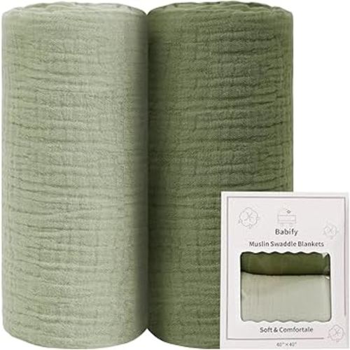 Baby Swaddle Blanket Neutral - Lightweight and Breathable Muslin Swaddles for Newborns - Receiving Blanket for Baby Boys and Girls (Green, 2pack)
