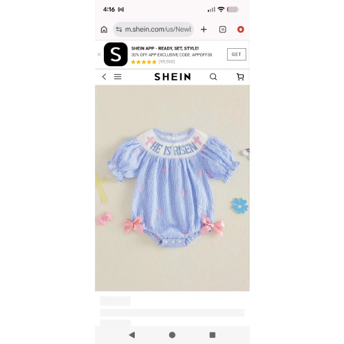Newborn Baby Girl Easter Outfit He Is Risen Cross Embroidery Striped Smocked Bubble Romper Short Sleeve Bodysuit | SHEIN USA