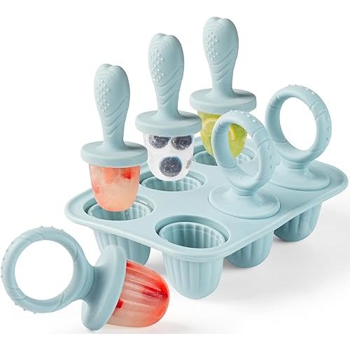 Silicone Baby Popsicle Molds, Jrisbo Mini 6-Cavity Toddlers DIY Ice Cream Pop Mold with Sticks for Fruit Juice Yogurt, Easy Release Breastmilk Popsicle Molds for Teething