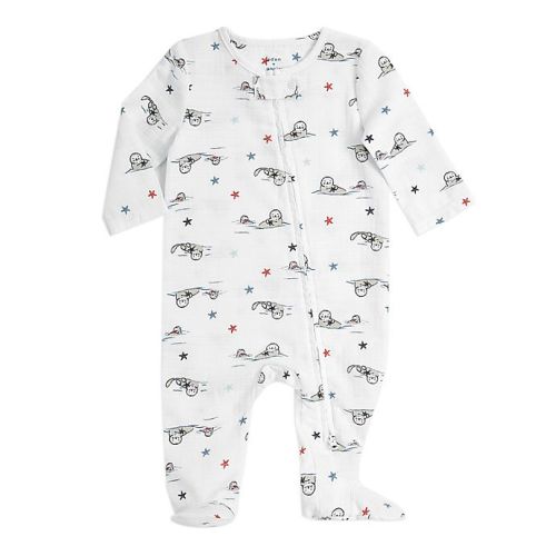aden + anais® Size 3-6M Otters Zip Muslin Footie in Blue