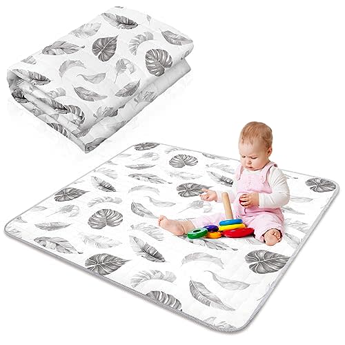 Funtery 43 x 43 Inch Boho Baby Play Mat Portable Crawling Washable Foldable Tummy Time Non Slip Baby Floor Large Playpen Mat for Infants Toddlers Floor Playpen Activity(Leaf Theme)