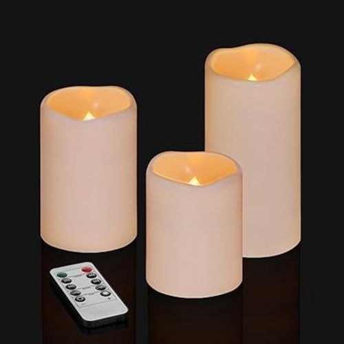 Flickering Flameless Candles Waterproof Large (D 3" x H 6") LED Candles, 2Pcs Pillar Outdoor Indoor Battery Operated Candles with Remote for Home/Wedding/Christmas/Holiday Décor