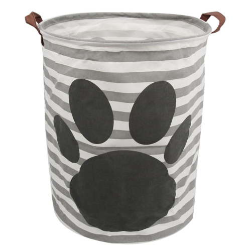 19.7" Waterproof Round Canvas Large Clothes Basket Laundry Hamper with Handles,Cotton Linen Foldable Washing Dirty Clothes Laundry Basket for Kid Baby Toy & Clothing Collection(Round- Dog Footprint)