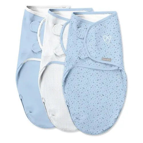 SwaddleMe by Ingenuity Easy Change Baby Swaddle in Size Small/Medium, 0-3 Months, 7-14 Pounds, 3-Pack with Easy Change Zipper - Shooting Stars