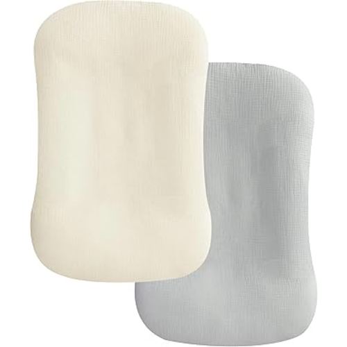 habibee Muslin Baby Lounger Cover 2 Pack, Cotton Baby Lounger Pillow Cover for Newborn, Organic Infant Lounger Cover for Boys and Girls, Beige&Grey