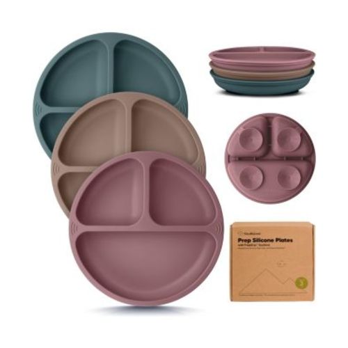 3-Pack Prep Suction Plates for Baby, 100% Silicone Toddler Plates, BPA-Free Divided Baby Plates with Suction