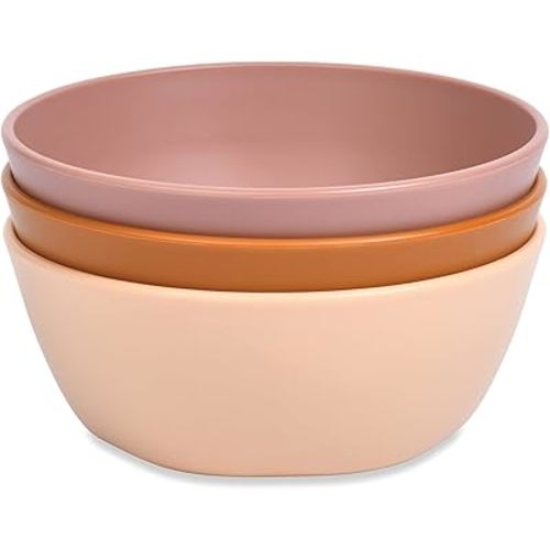 Tiny Twinkle Tableware 3 Pack Dish Set- BPA-Free Cups, Plates and Bowls Sets For Kids and Toddlers - Polypropylene Plastic Dinnerware Set (Sand, Cinnamon, Taupe) Round Bowl