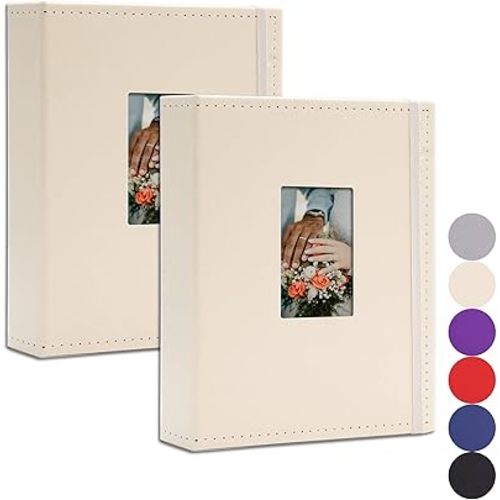 Vienrose 2 Pack Instax Mini Photo Album Book 208 Pictures 2x3 Polaroid Photo Album, for Fujifilm Instax Mini 7s 8 9 11 12 25 26 40 50s 90 Evo Z2300 Instant Camera photo, Kpop Photocard Beige