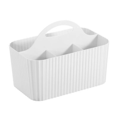 4-Section Fluted Storage Caddy Organizer with Handle - White